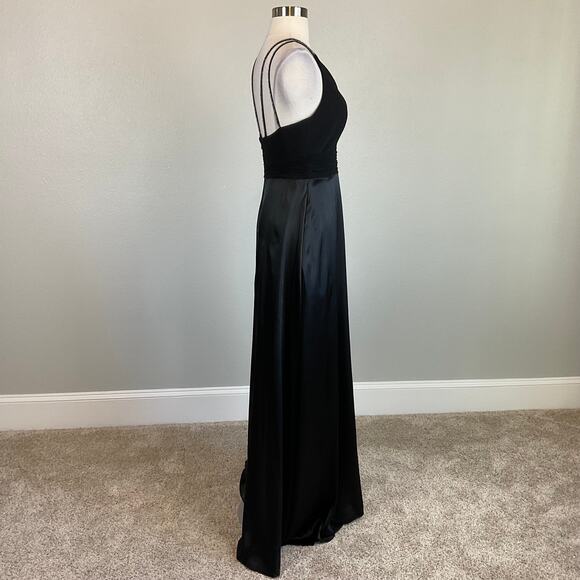 Alex Evenings Satin Beaded Strap Long A-Line Evening Gown Black Size 6 Dress - Picture 4 of 10